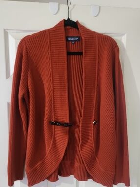 Jones New York Burnt Orange Ribbed Toggle Cardigan